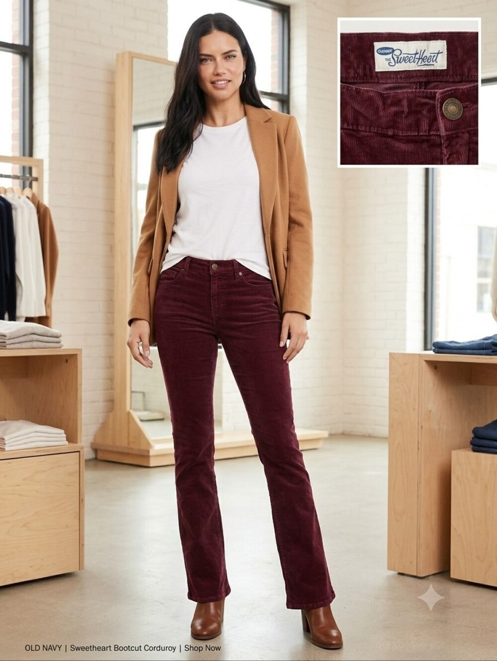 Old Navy Maroon Corduroy Boot Cut Pants 12 LONG - Picture 3 of 13